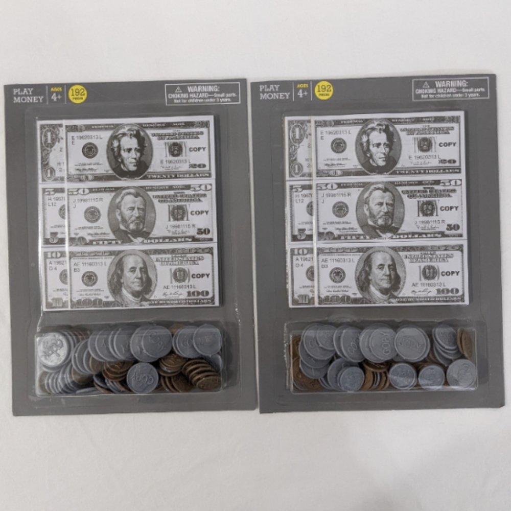 NEW Kids Pretend Play Money Bills, Cash, Coins (2 Packs)(384 Pieces)
